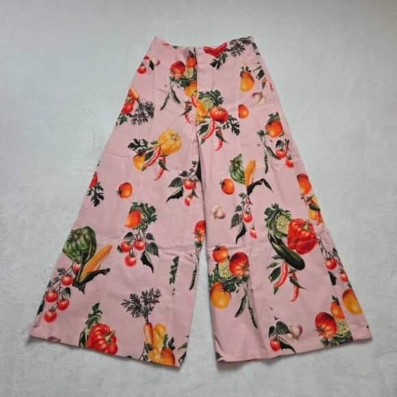 New 2 Maeve Anthropologie garden vegetable high-rise printed crop wide-leg pants - Picture 4 of 11